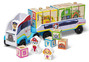 Pojazd ciężarowy z przyczepą Psi Patrol z klockami drewnianymi ABC Melissa & Doug