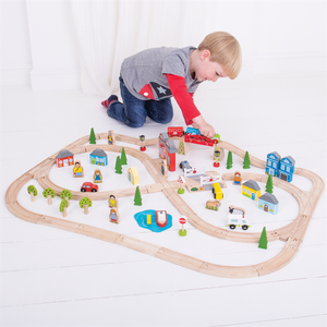 Zestaw kolejki, miasto i wieś, 101 elementów, Bigjigs Rail