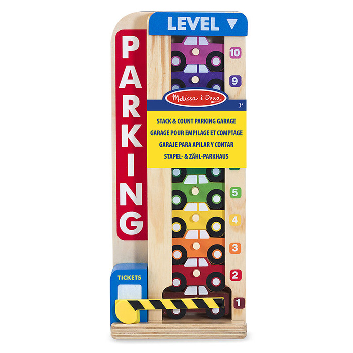 Drewniane autka z wieżą parkingową Melissa and Doug