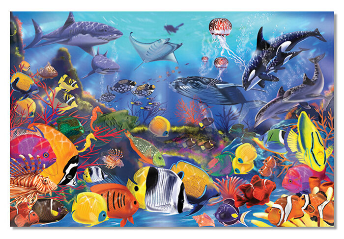 Duże puzzle podłogowe zwierzęta i rośliny głębin oceanu Podwodny Świat 48 el. Melissa and Doug 