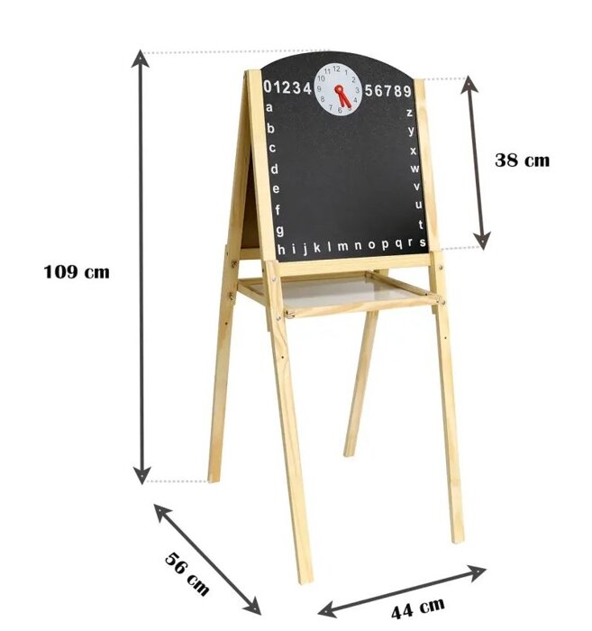Dwustronna tablica magnetyczno kredowa z magnesami i zegarem regulacja wysokości 106 elementów