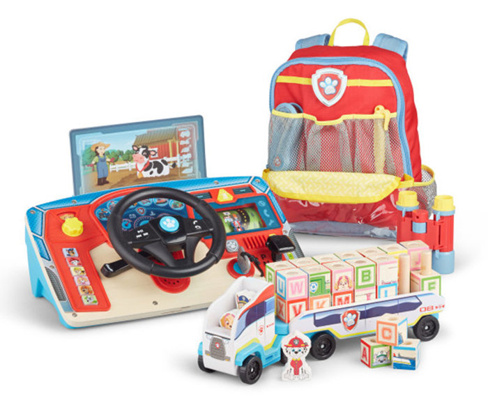 Pojazd ciężarowy z przyczepą Psi Patrol z klockami drewnianymi ABC Melissa & Doug