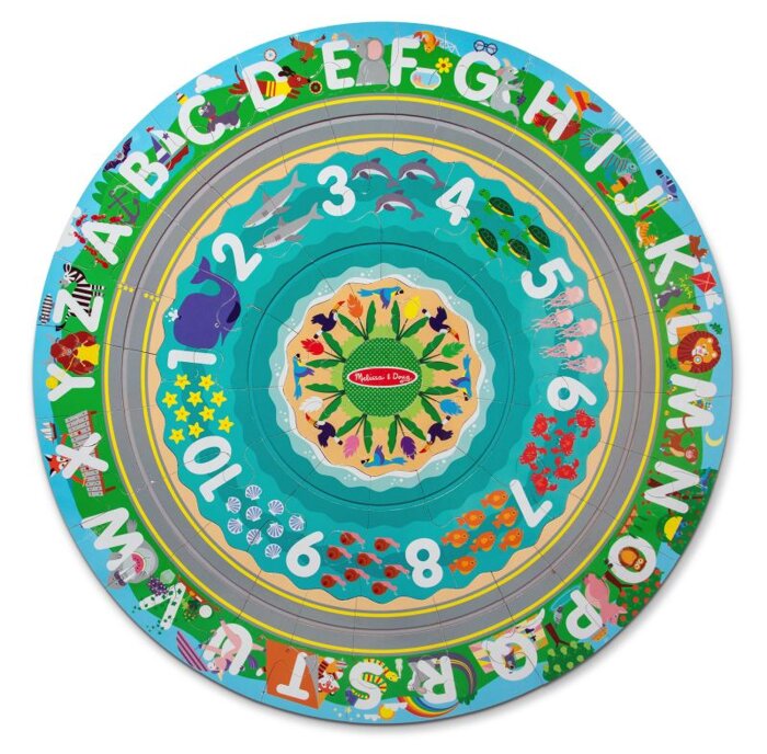 Puzzle podłogowe z torem i autkami Alfabet i cyfry 48 el. Melissa & Doug