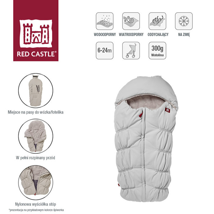 Śpiwór zimowy wodoodporny do wózka 6-24m Footmuff Grey Red Castle