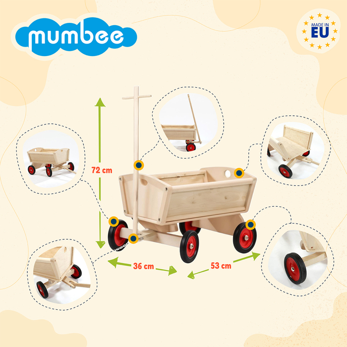 Wózek drewniany z dyszlem Mumbee pojazdy dla dzieci