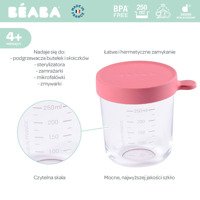 Beaba Pojemnik słoiczek szklany z hermetycznym zamknięciem 250 ml dark pink