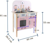 Drewniana kuchnia dla dzieci z efektami świetlnymi i dźwiękowymi Różowa chmurka z naczyniami